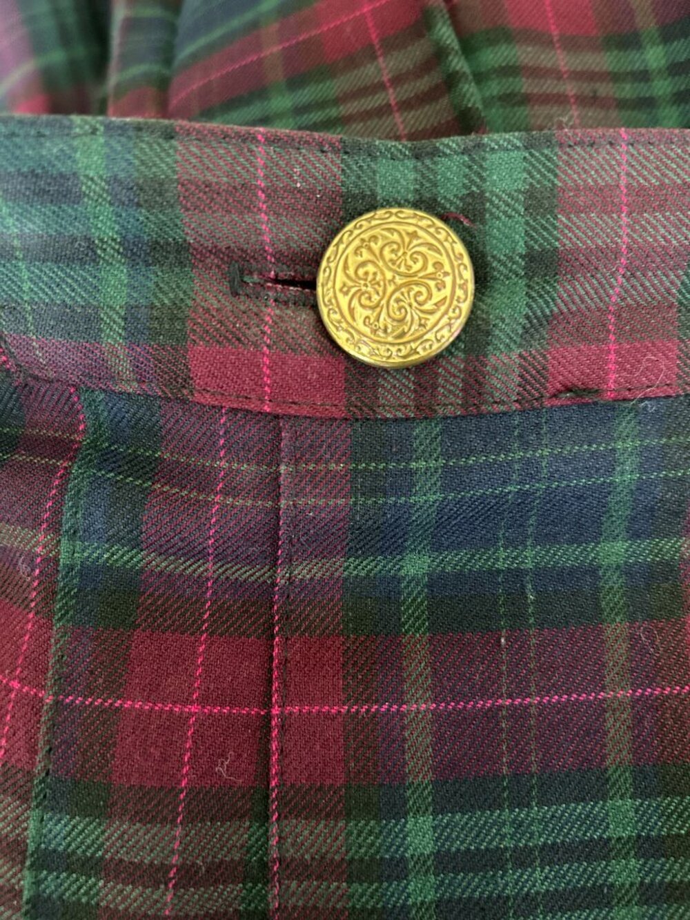 vintage tartan plaid wrap midi skirt gold button 1601 - Picture 3 of 4